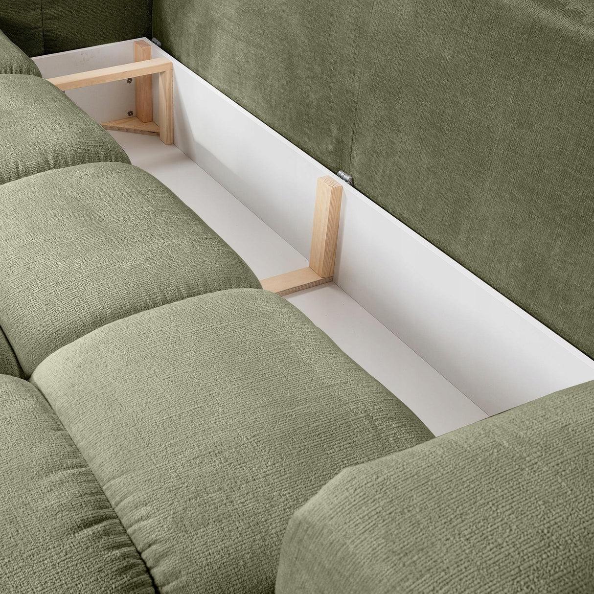 Sofa z Funkcją Spania Pojemnikiem Oliwkowo-Zielona Tkanina Perfect Harmony