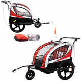 Przyczepka Rowerowa dla Dzieci Amortyzowan Czerwono-Biało-Czarna Regulowana