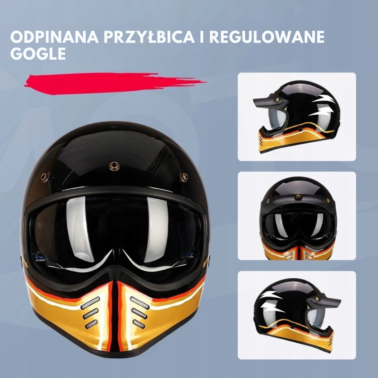 Kask Motocyklowy Pełna Twarz Vintage Oddychający Motocross Rozmiar 3XL