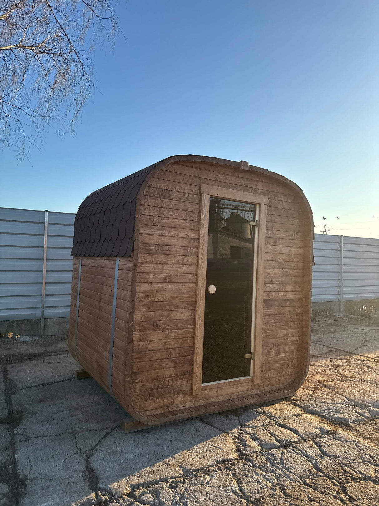 Sauna Ogrodowa Quadro 180 cm Zestaw z Piecem HARVIA PC70 i Balią 120 cm