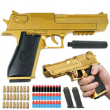 Pistolet Na Naboje Gąbkowe Wyrzut Łusek 2 Magazynki 30 Naboi Złoty