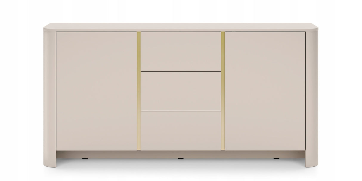 Komoda Dwudrzwiowa z Szufladami Zaokrąglona 168 cm Cashmere Gold 168x39 cm