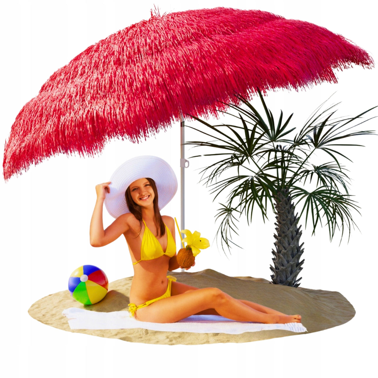 Parasol Plażowy Duży Ogrodowy Hawajski Łamany Taras Plaża 150 Cm RÓŻOWY