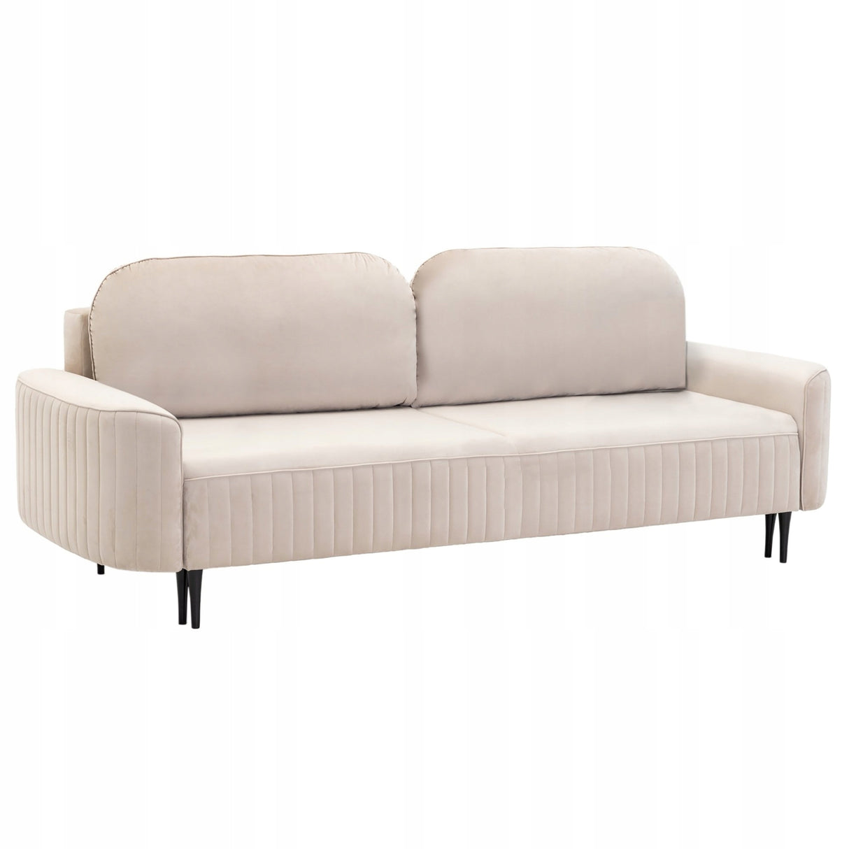 Sofa Rozkładana z Pojemnikiem na Pościel Welurowa Salonowa Beżowa 244x102cm