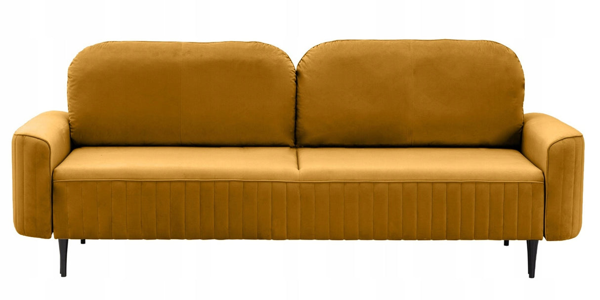 Sofa Rozkładana z Pojemnikiem na Pościel Welurowa Salonowa Żółta 244x102cm
