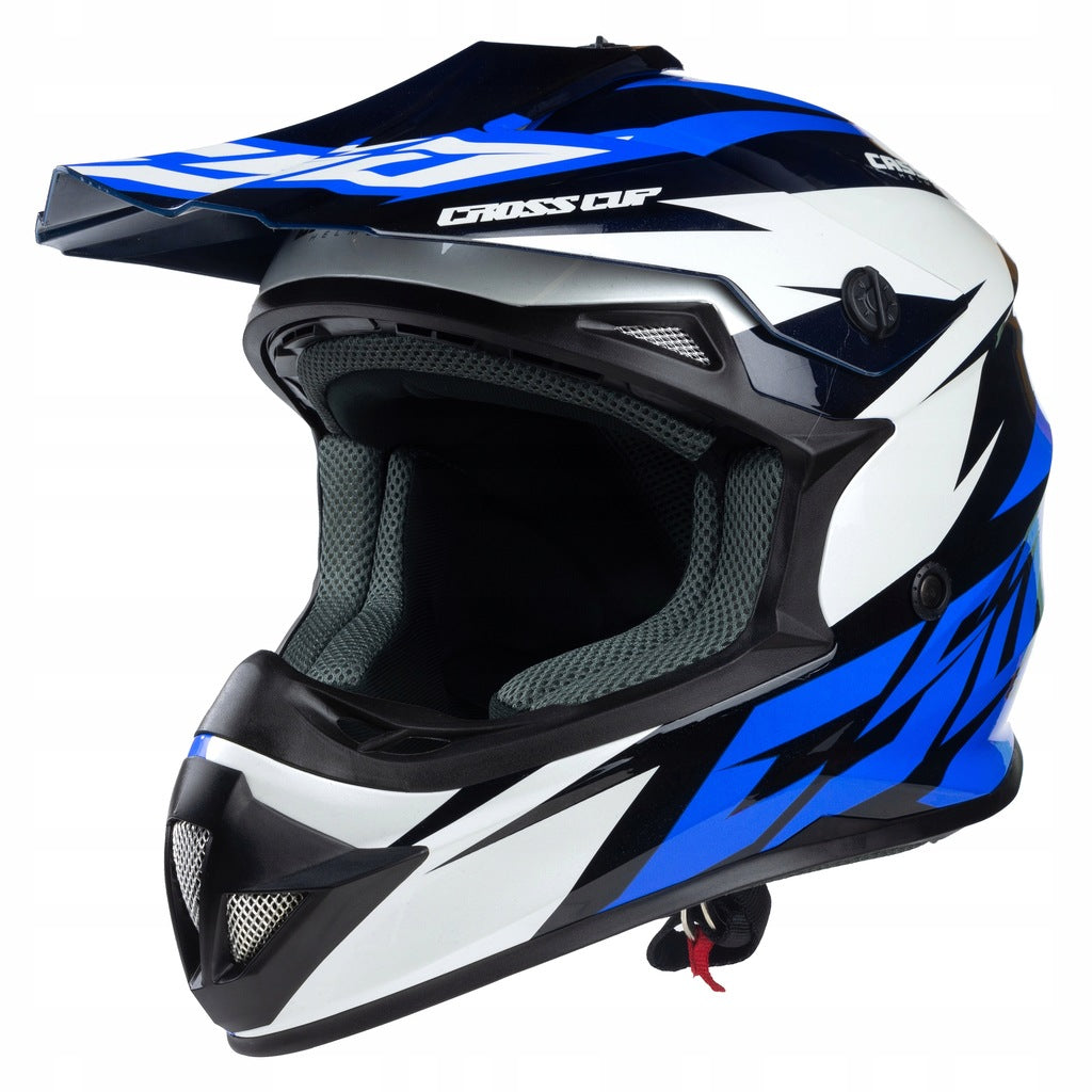 Kask Motocyklowy Cross Cup/Two + Gogle, Kominiarka, Niebieski XS