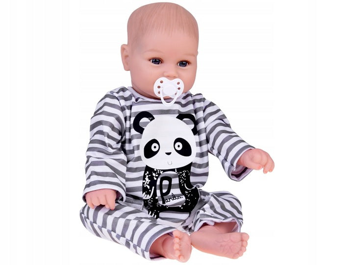 Lalka Chłopiec jak Żywa Ubrana Kombinezon Miękka Urocza Panda Prezent 45 cm