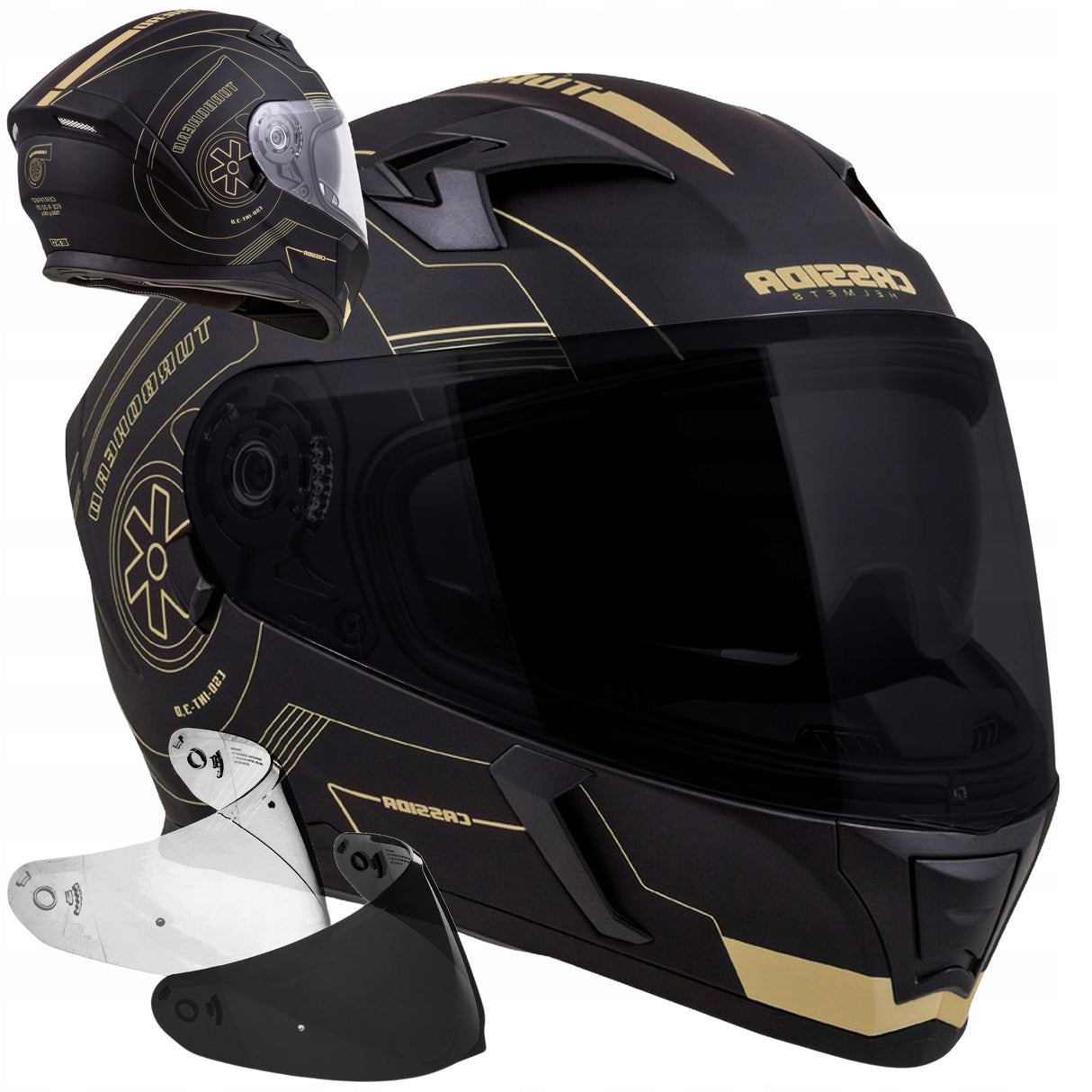 Kask Motocyklowy Czarno-Złoty CASSIDA 3.0 GOLD XL + Czarna Szyba