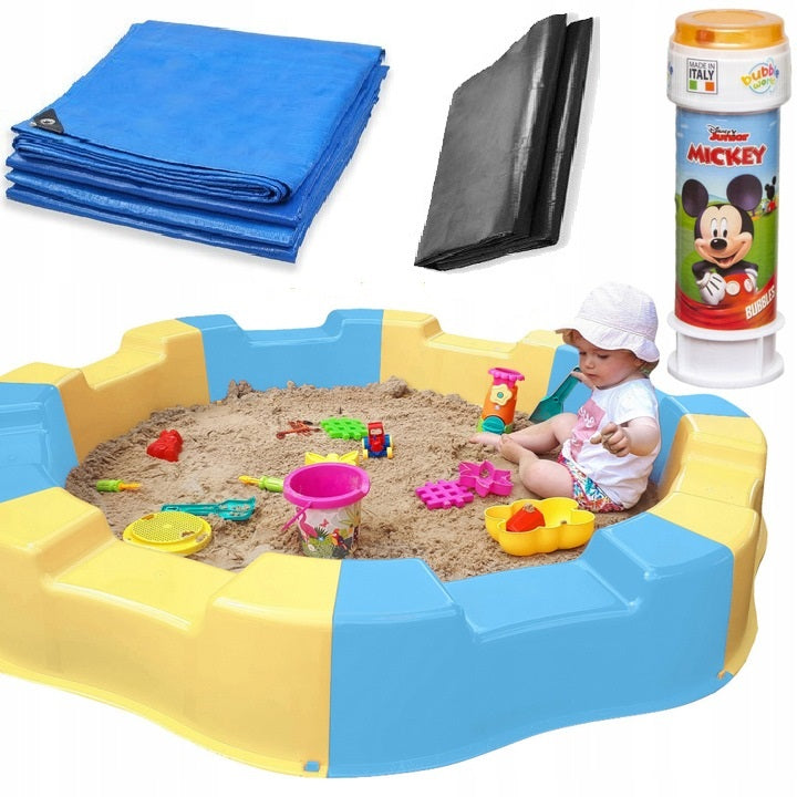 Duża Piaskownica Żółto Szara Plastikowa 12m + Dł 160Cm + GRATIS Zabawki