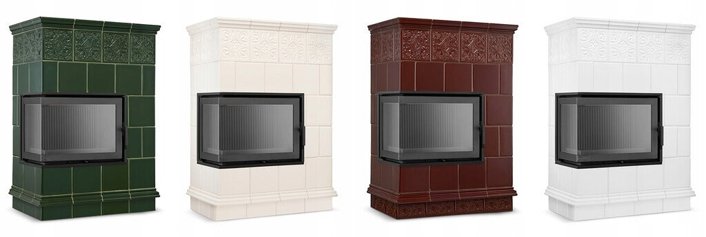 Piec Kominek Koza Ceramiczny Kaflowy Narożny 14kW Beżowy Obudowa Kominkowa