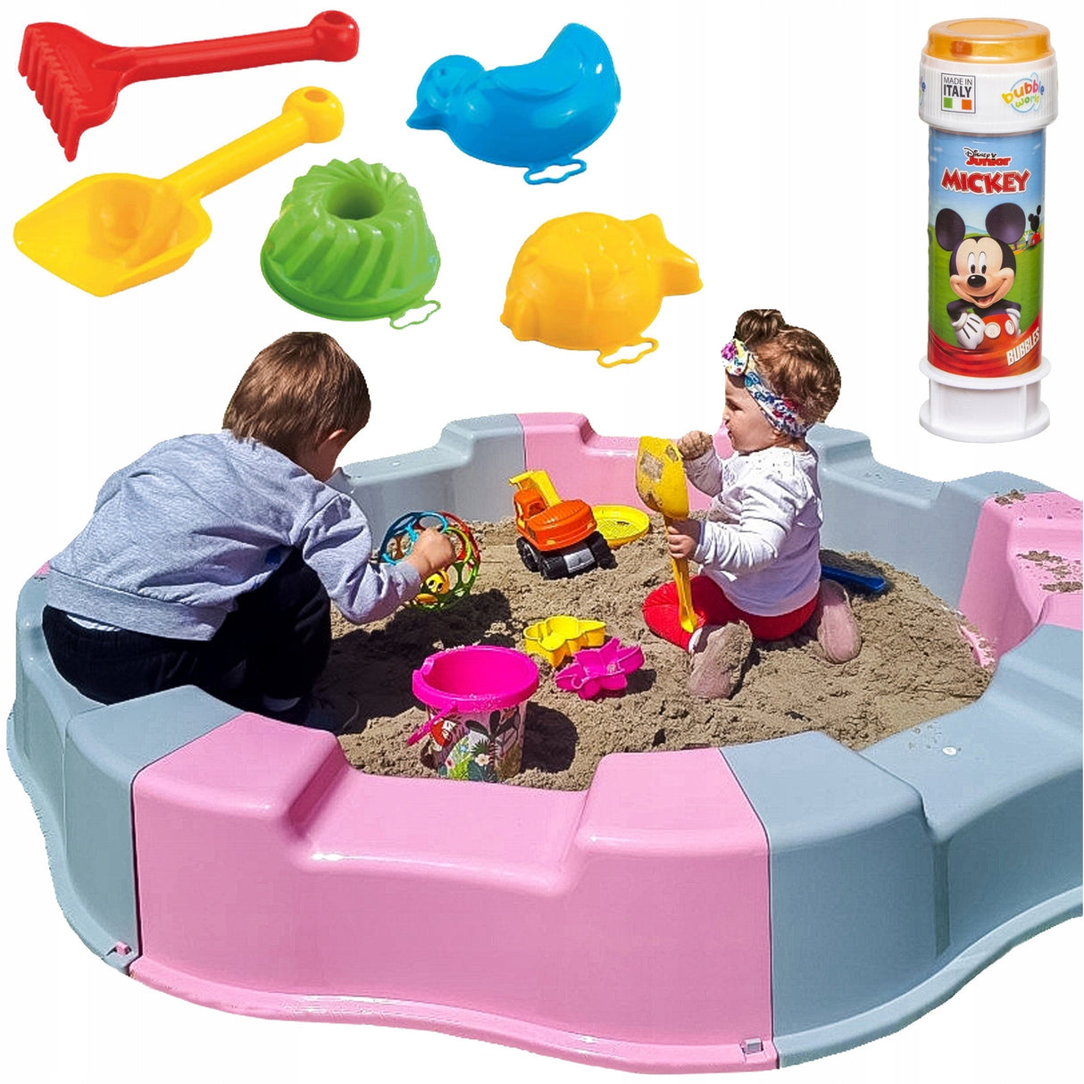Duża Piaskownica Różowo Szara Plastikowa 12m + GRATIS + Dł 160Cm