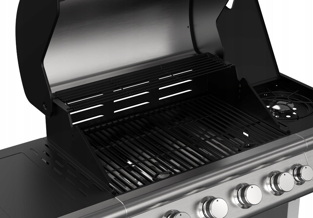 Grill Gazowy Ogrodowy Nierdzewny Żeliwny Ruszt 4+1 17,4kW Z Szafą na Butle