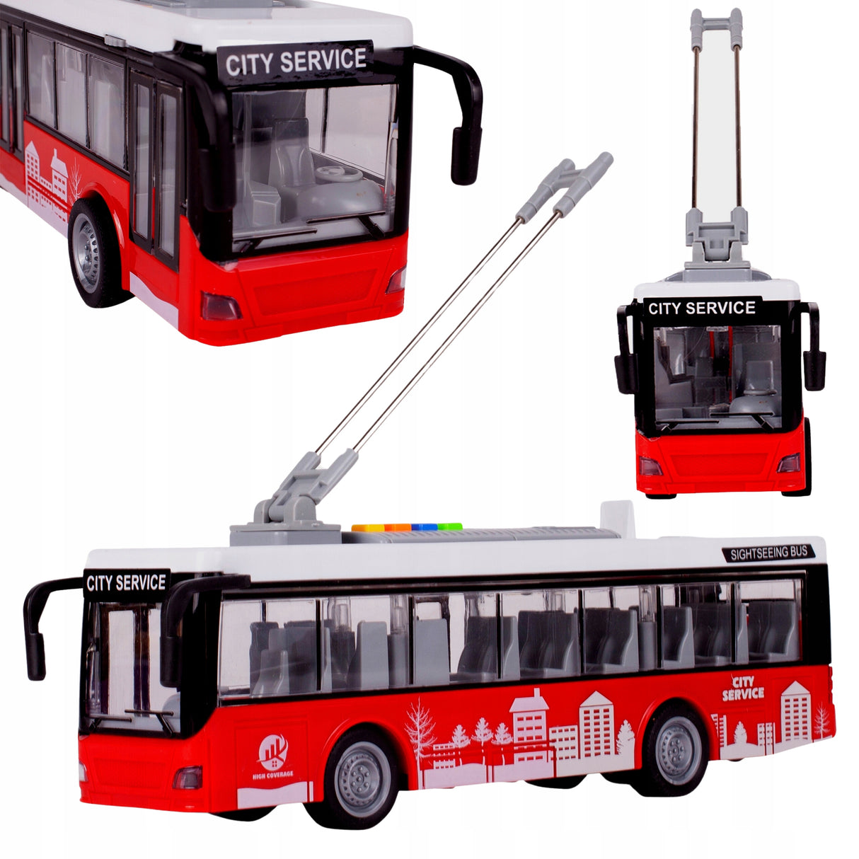TROLEJBUS AUTOBUS ŚWIATŁA OTWIERANIE DRZWI ELEKTRYCZNY INTERAKTYWNY 1:16