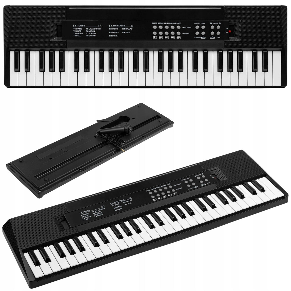 Keyboard z Akumulatorem + Mikrofon 49 Klawiszy dla Dziecka Czarny do Nauki