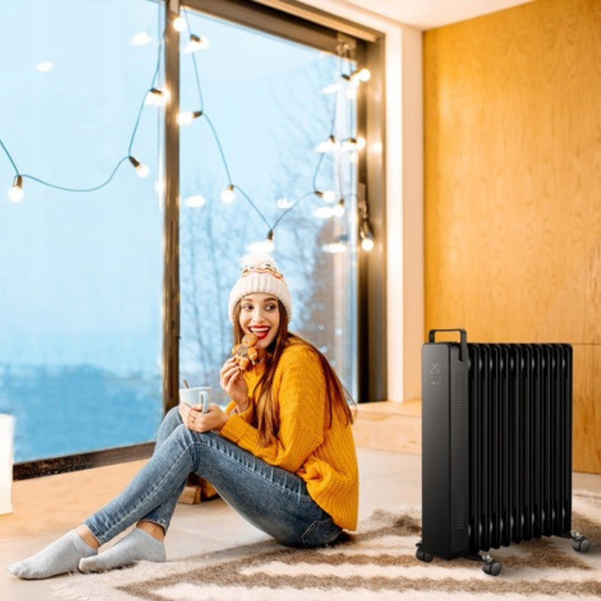 Grzejnik Elektryczny Olejowy z Termostatem Szklany 2500 W Czarny 11 Żeber