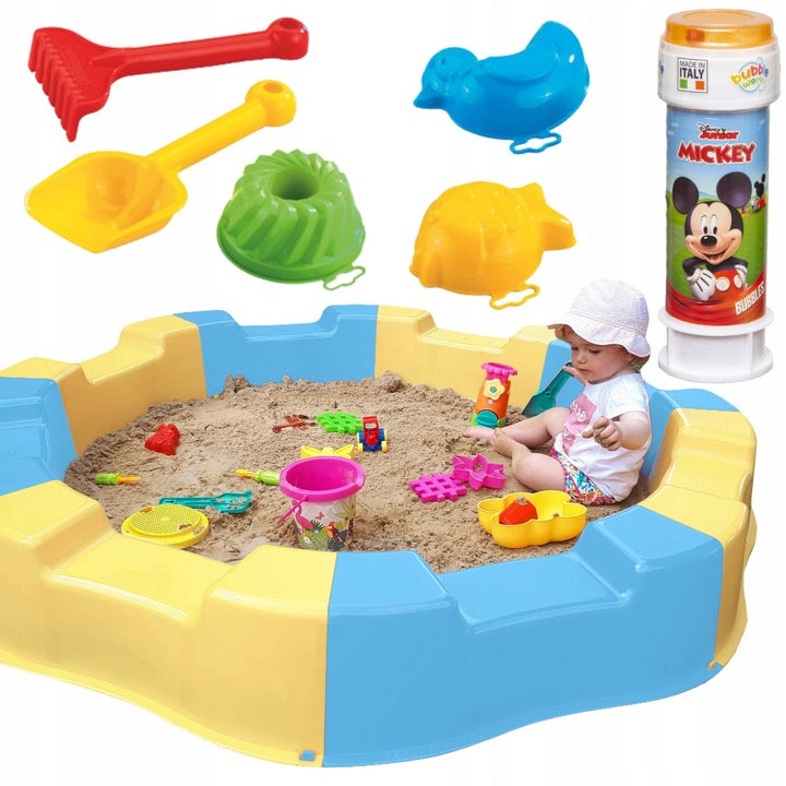 Duża Piaskownica Żółto Szara Plastikowa 12m + Dł 160Cm + GRATIS Zabawki