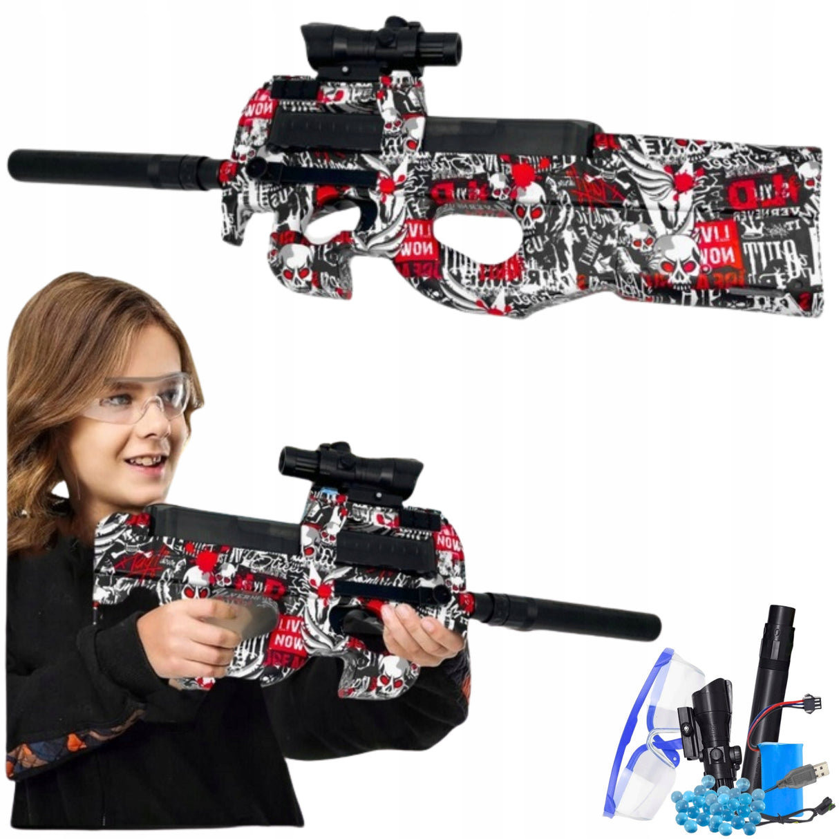 Karabin Automat na Kulki Żelowe Wodne Orbeez Bezpieczny Duży Pistolet P90