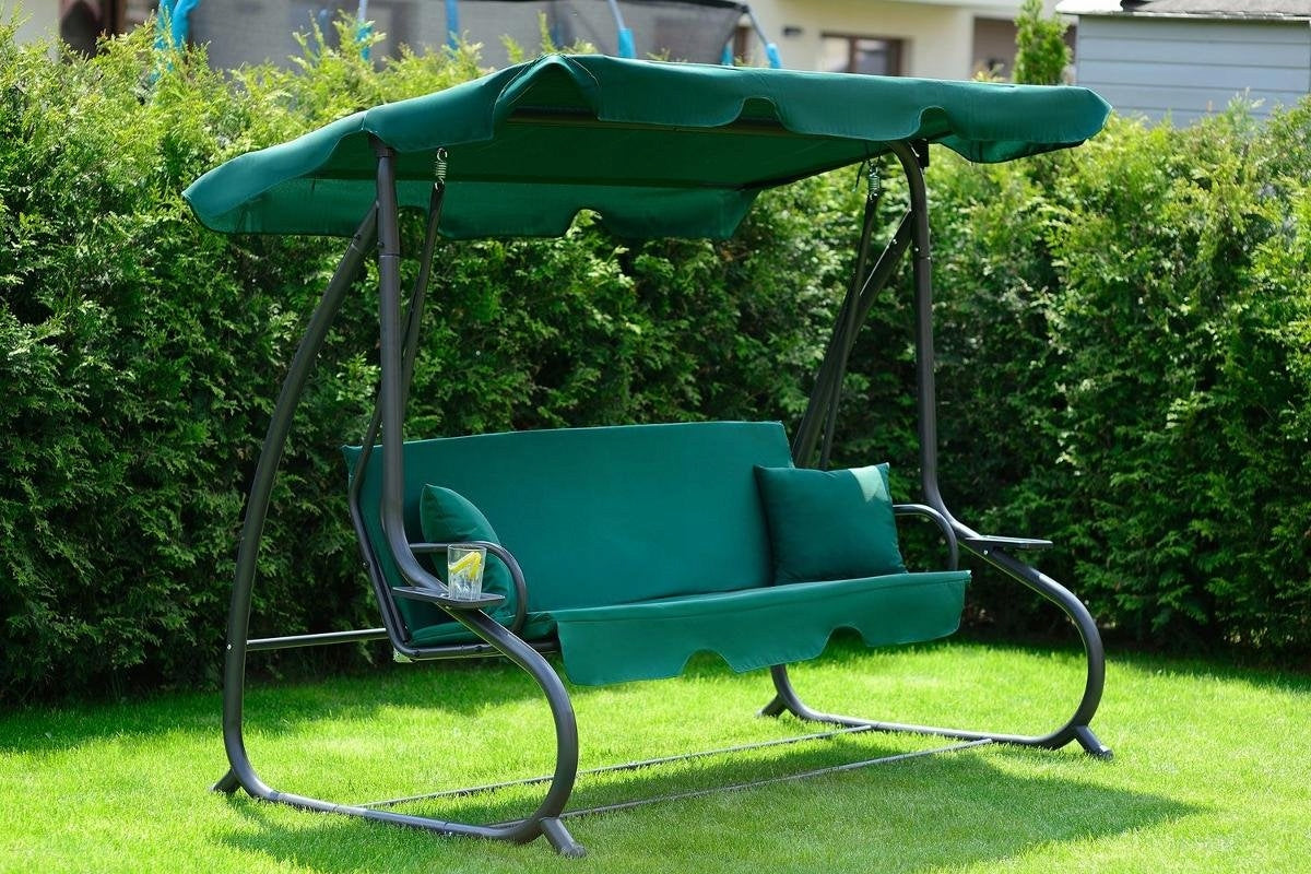Huśtawka 3 Osobowa Ogrodowa Bujana Rozkładana 2w1 45 X 145 Cm SOLIDNA