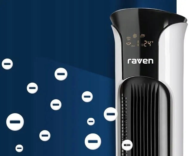 Wentylator Kolumnowy Stojący Elektroniczny Raven EKW002X Czarno-Biały 50W