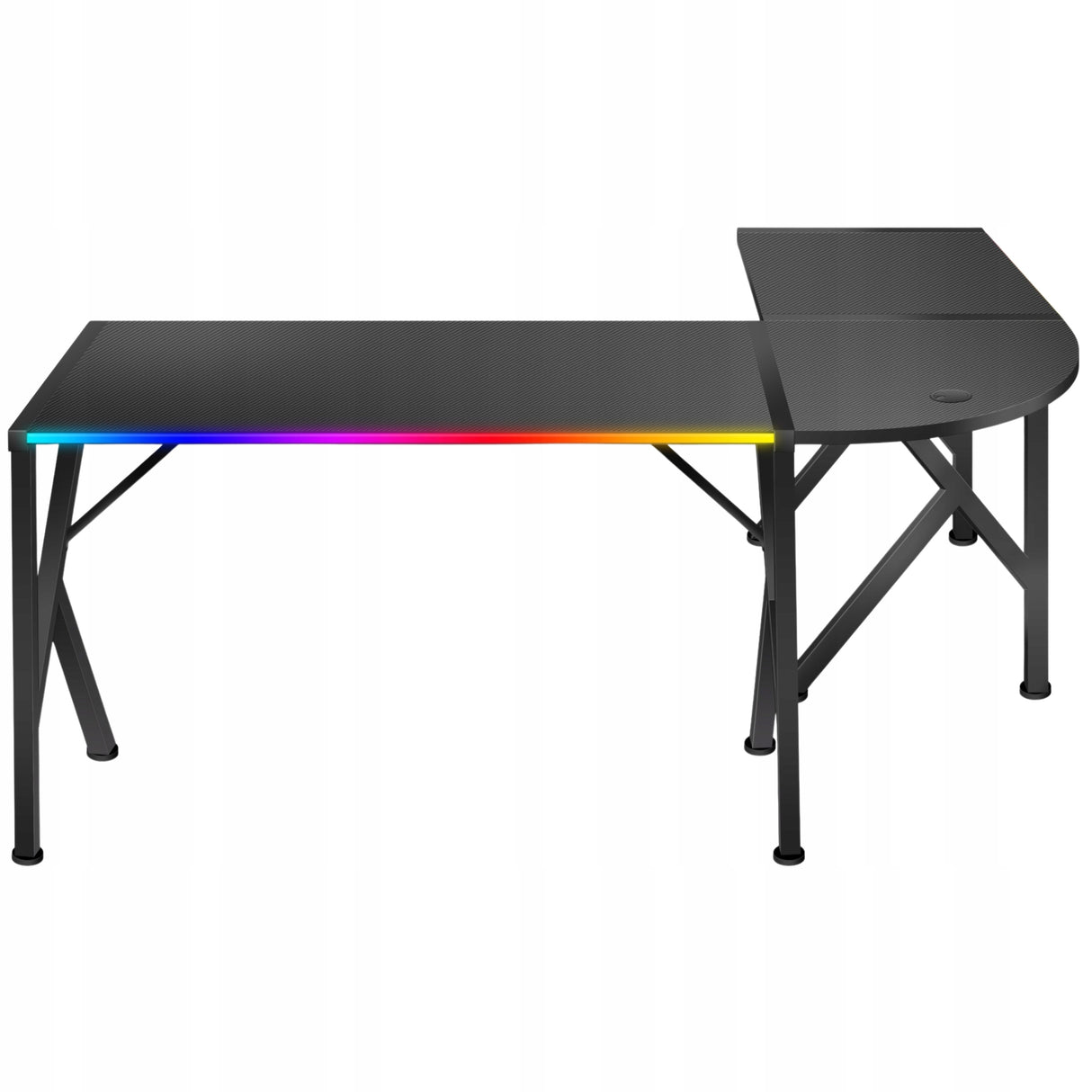 Biurko Gamingowe Młodzieżowe Narożne LED RGB dla Gracza Duże Czarne Pilot