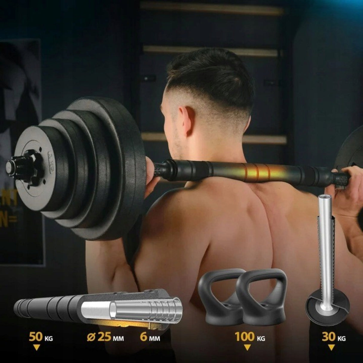 Hantle Bitumiczne Regulowane Zestaw Hantli 40kg 2x20kg Gryf Sztanga Czarne