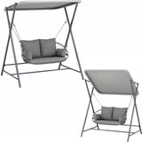 Huśtawka Ogrodowa Dwuosobowa Stal Poliester 171x130x173 cm do 220 Kg Szara