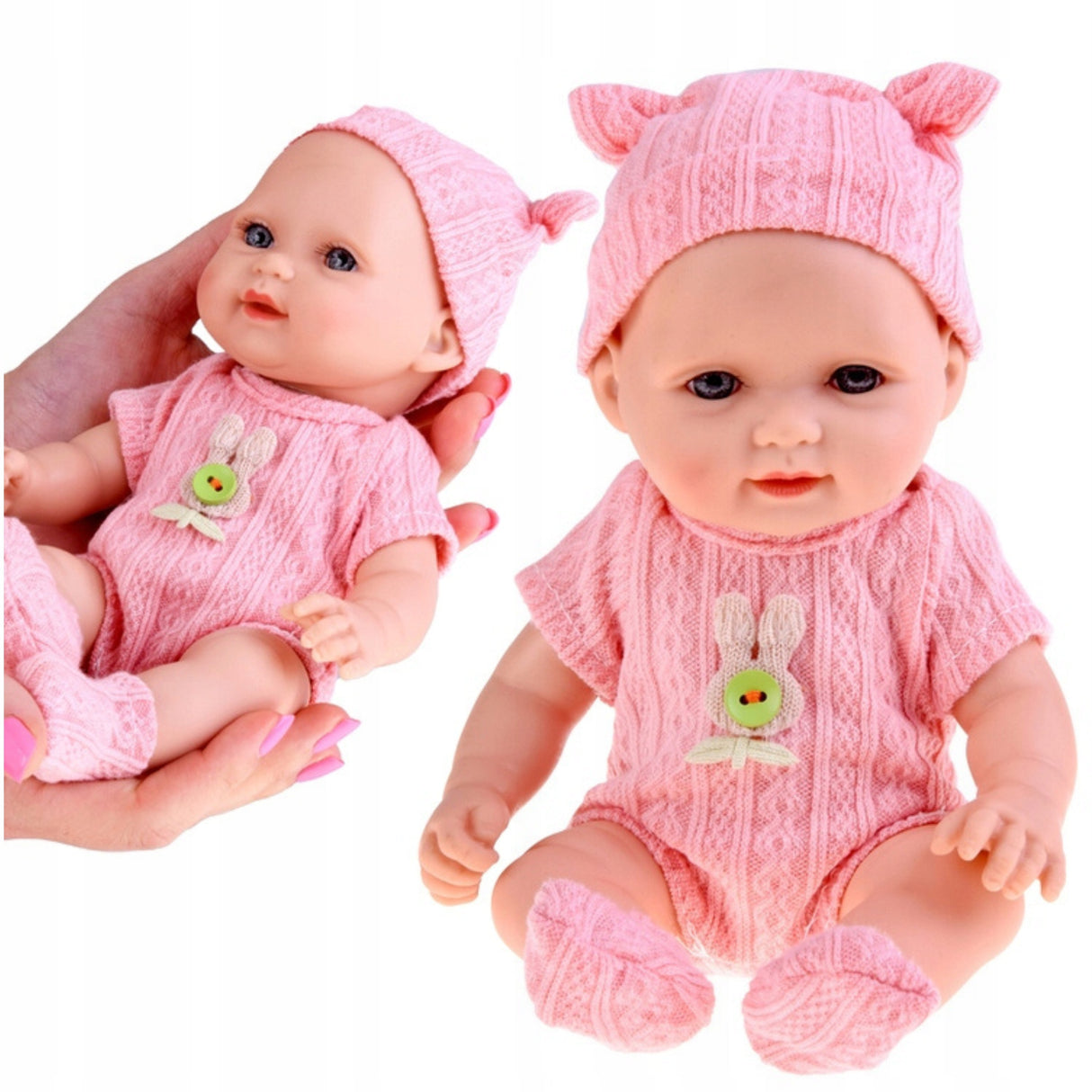 Lalka Ruchoma Lekka Bobas Urocza w Śpioszkach z Czapeczką na Prezent 26 cm