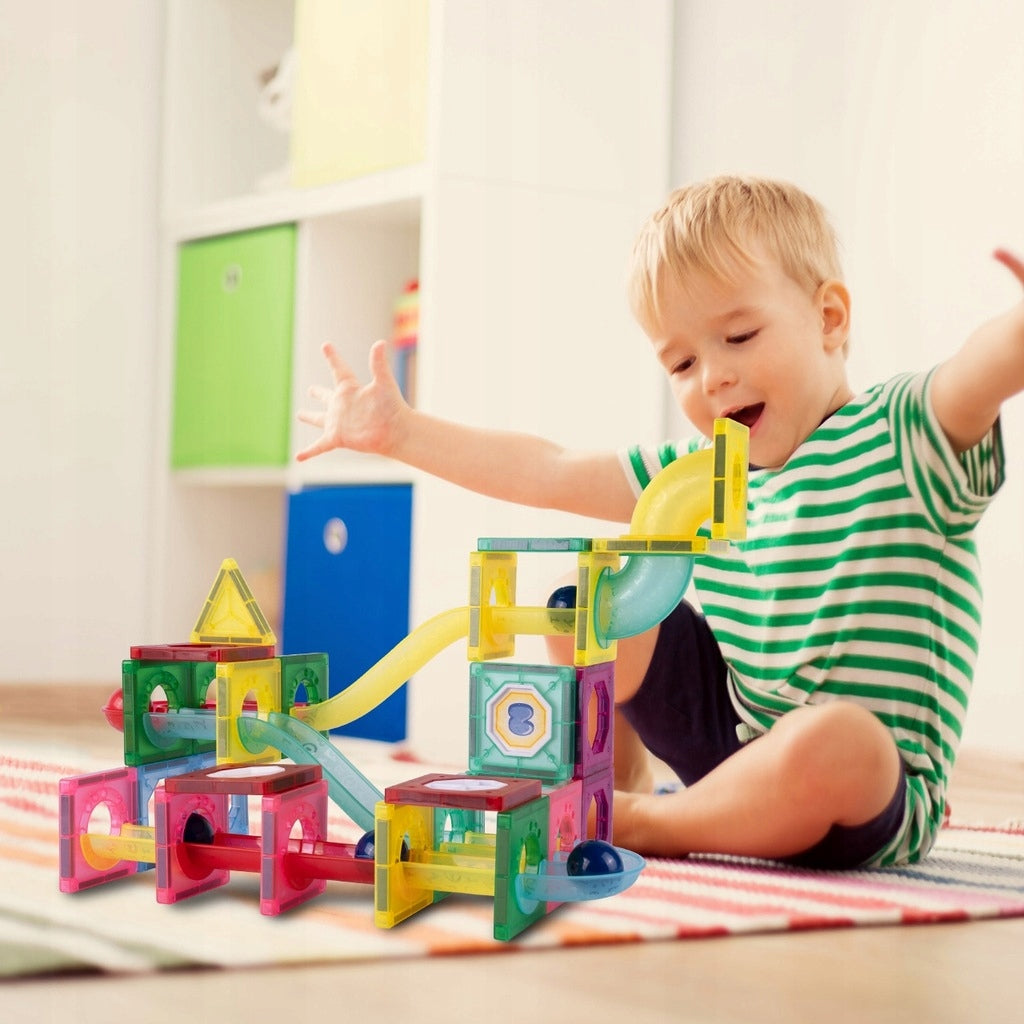 Klocki Magnetyczne Zjeżdżalnia 3D Kulkowy Konstrukcyjne Świecący Tor