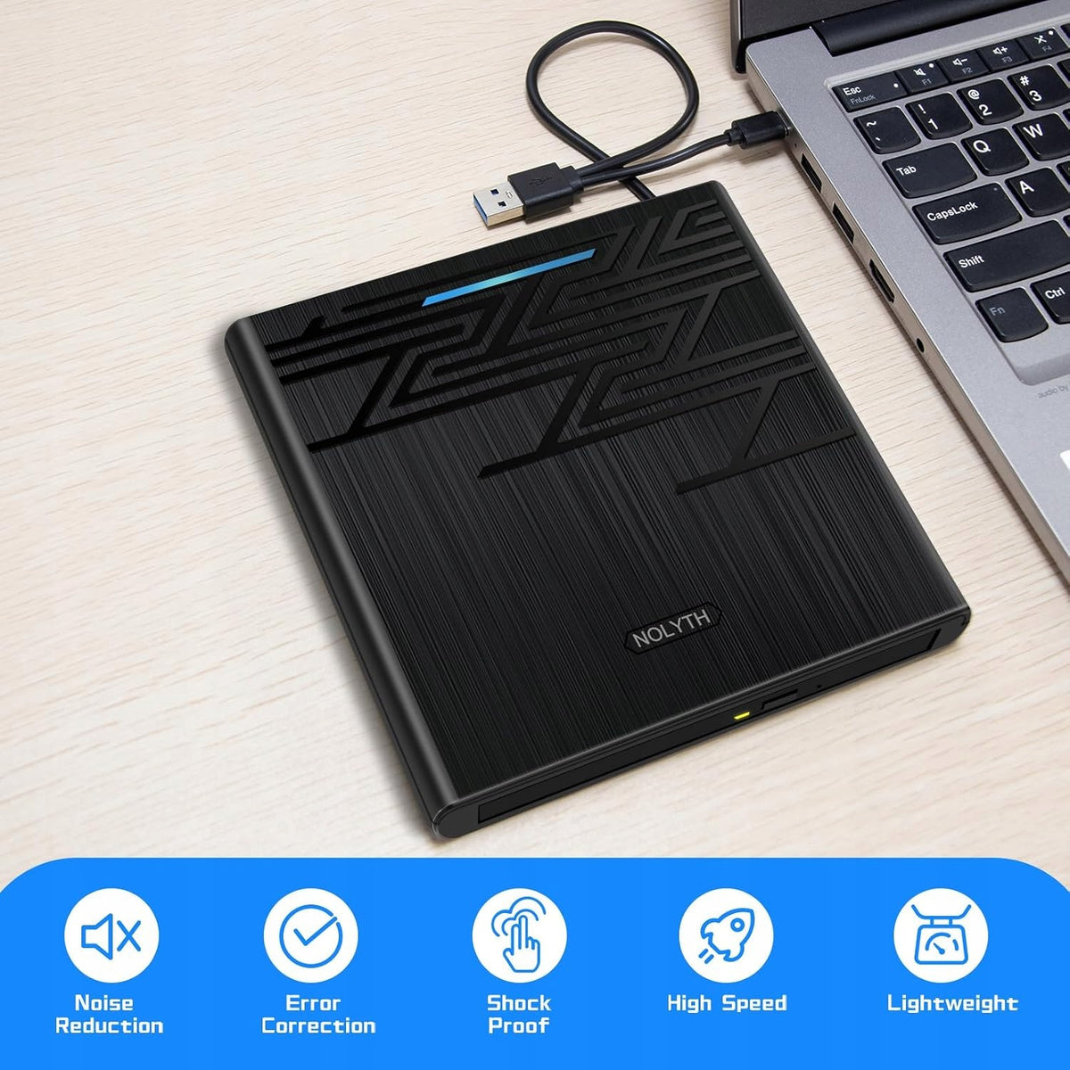 Zewnętrzny Napęd Nolyth CD DVD CT06 Czarny USBC Gniazdo Audio 3,5mm hub USB