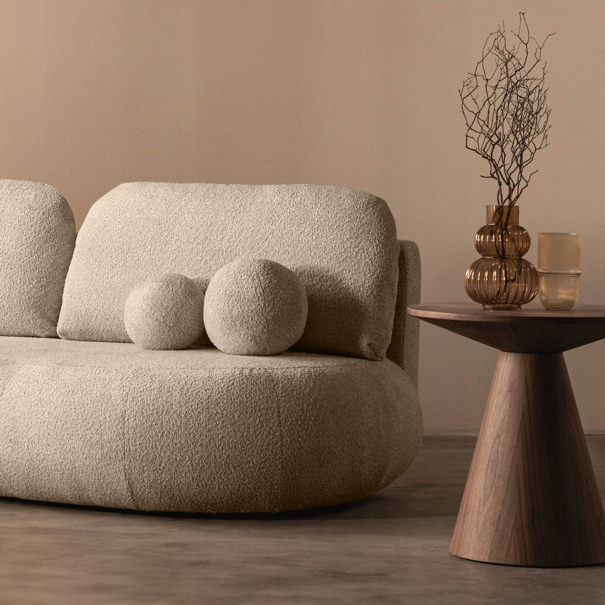Sofa z Funkcją Spania i Pojemnikiem na Pościel Obłe Kształty Boucle Beżowa