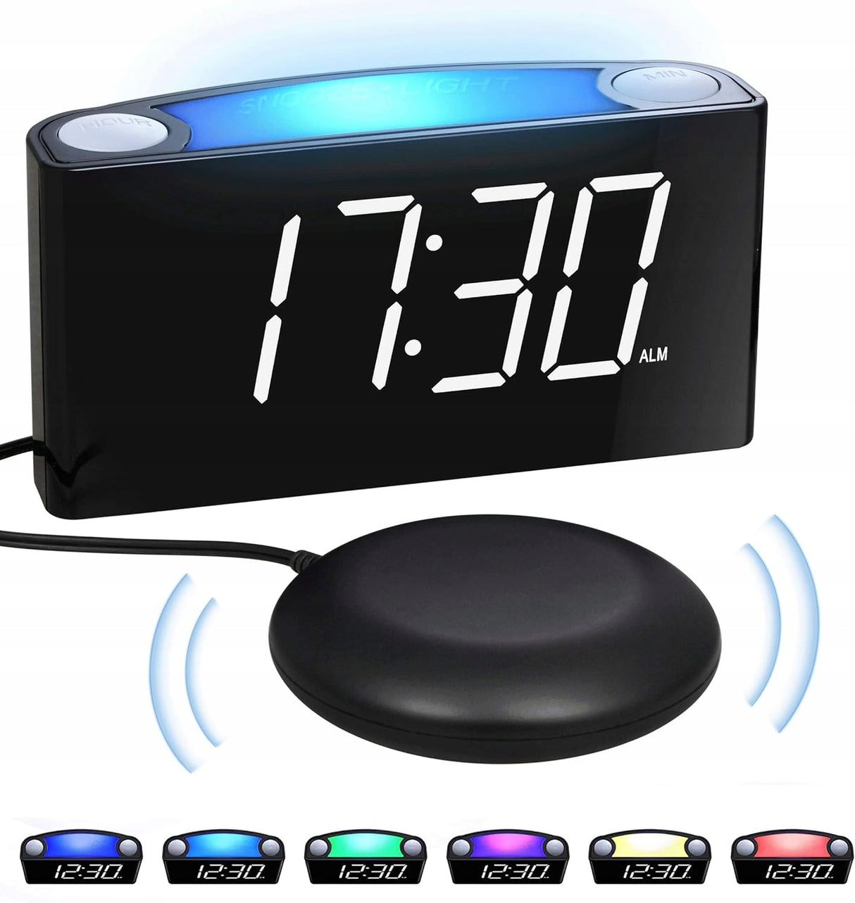 Alarm Budzik Duży Wyświetlacz 7 Kolorów Z Ładowarką USB Regulacja Jasności