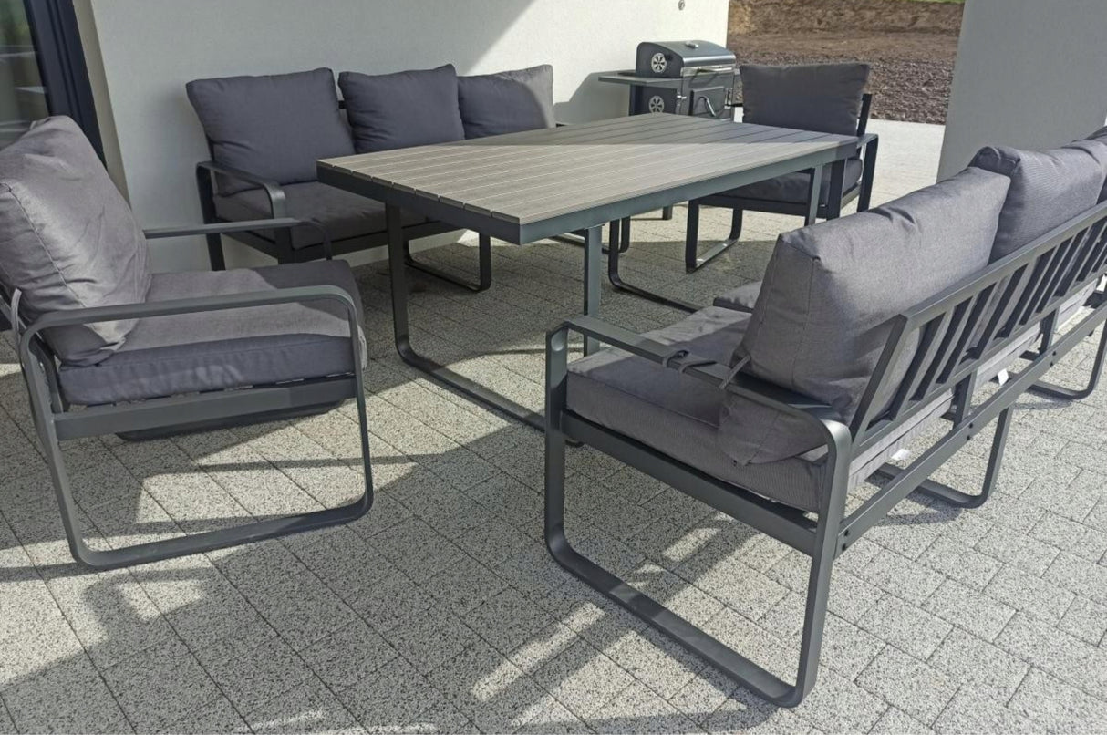 Meble Ogrodowe Zestaw dla 8 Osób 2xSofy 175 cm 2xFotele Stół Obiadowy 160cm