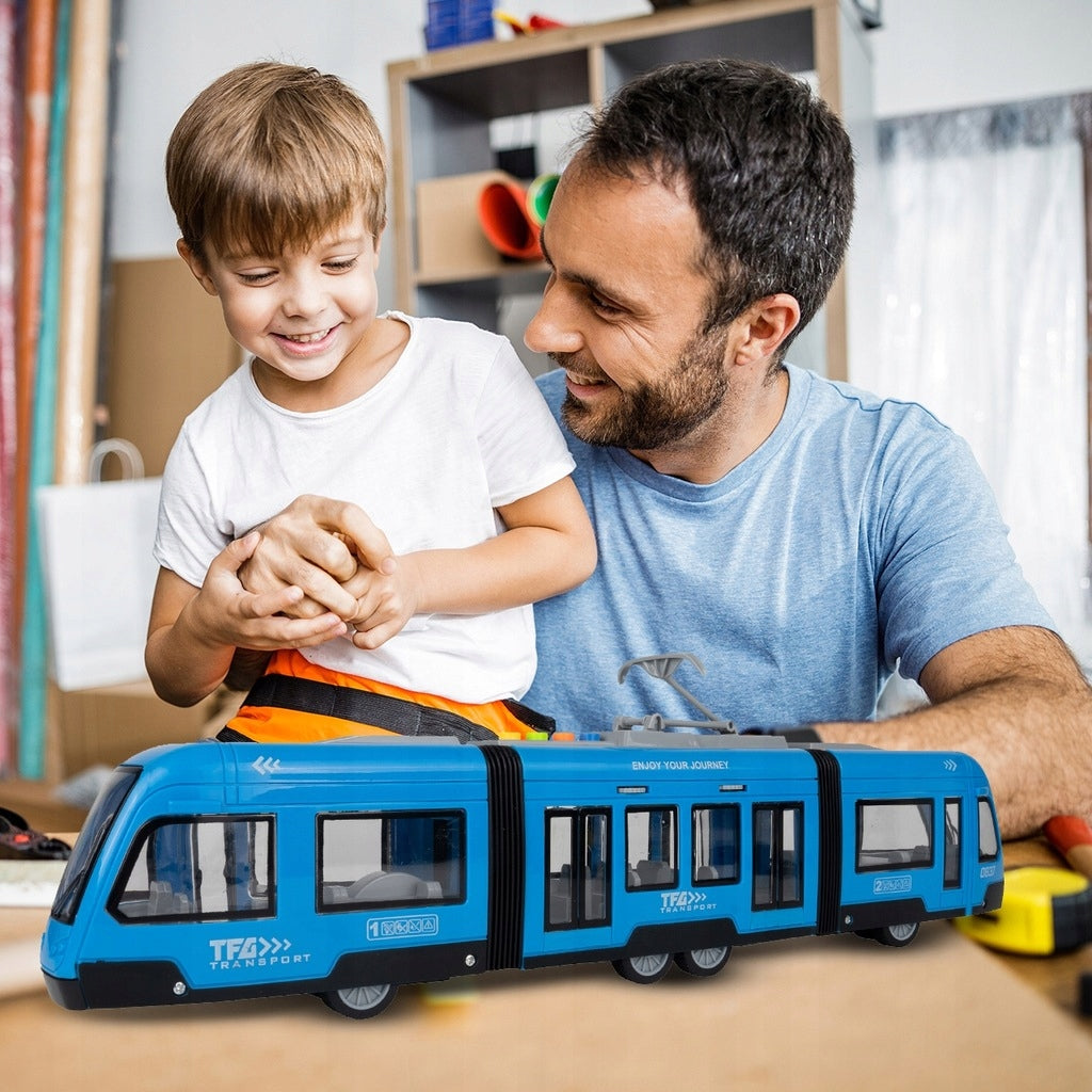 Tramwaj Trolejbus Zabawka na Baterie Światło Dźwięk Otwierane Drzwi 44cm