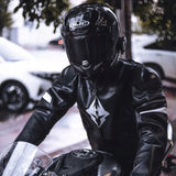 Motocyklowe Spodnie Skórzane Czarno Ochronne Stylowe UNISEX Rozmiar S