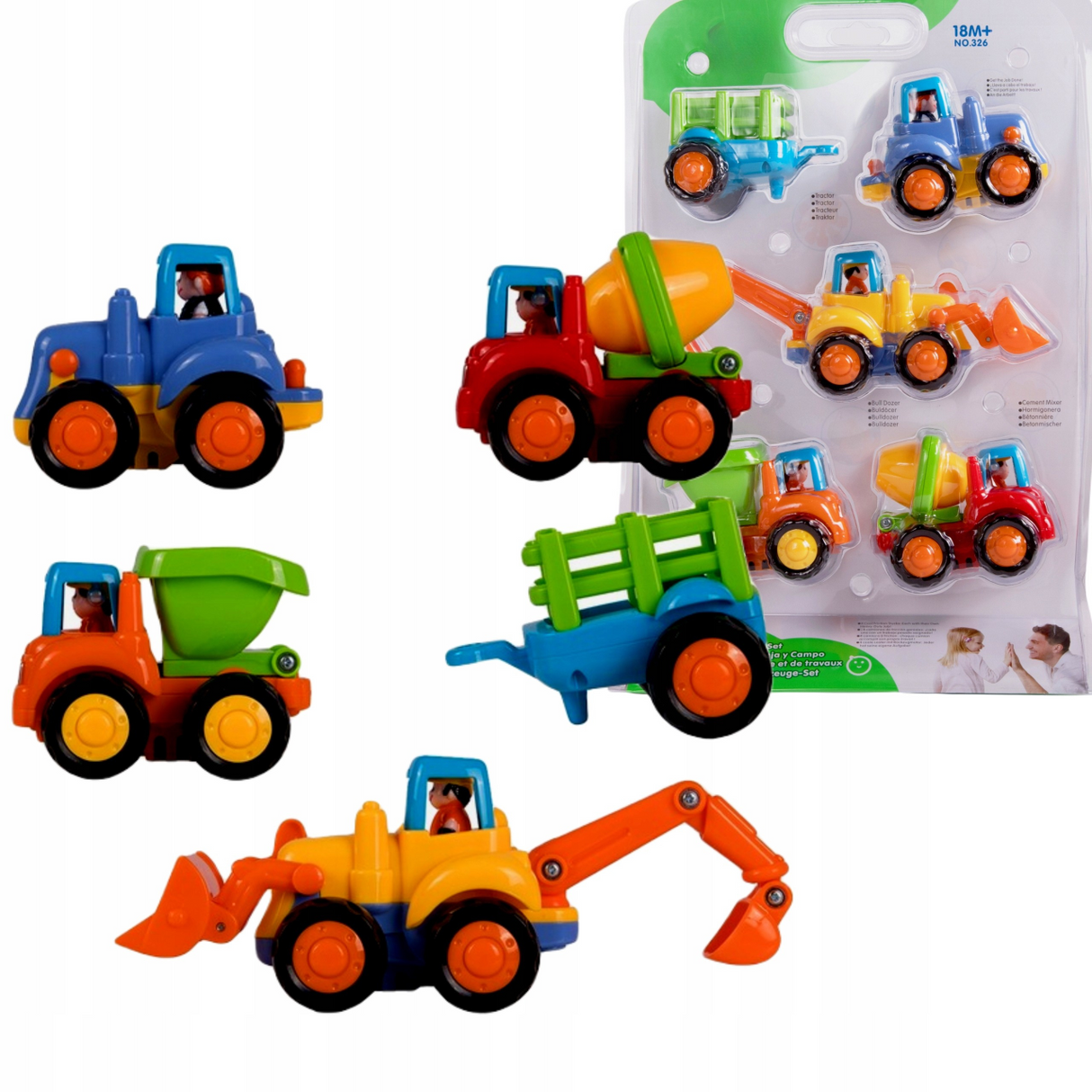 Auta Pojazdy Budowlane Rolnicze Koparka Traktor Autko Wywrotka 4SZT Zestaw
