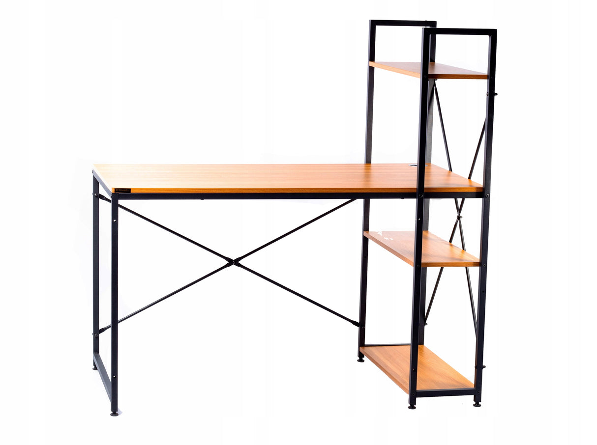 Biurko Komputerowe Loft z Półkami Drewniano-Metalowe 120x60 cm Dąb Miodowy