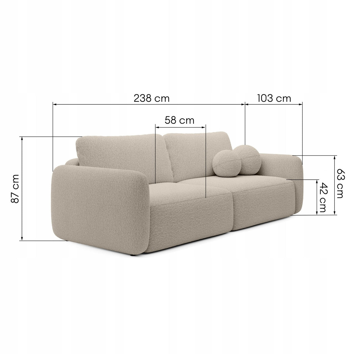 Sofa Rozkładana z Funkcją Spania Pojemnikiem Jasnobeżowa 238x103cm Tkanina
