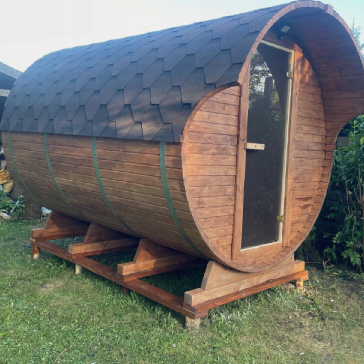 Sauna Ogrodowa Zestaw z Piecem na Drewno Szwedzkie Drewno Beczka 340 cm