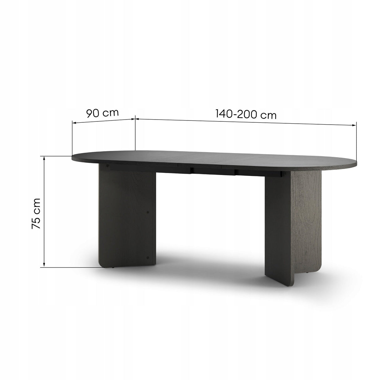 Stół Rozkładany Owalny Dwa Wkłady Powiększające Blat 140-200 x 90 cm Czarny