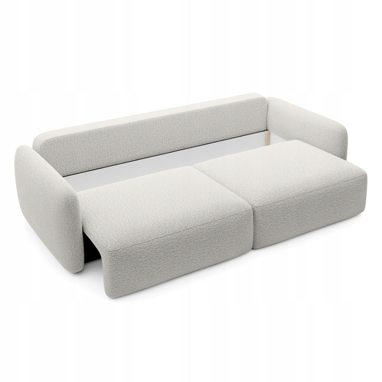Sofa Rozkładana z Funkcją Spania Pojemnikiem Ecru 238x103cm Tkanina