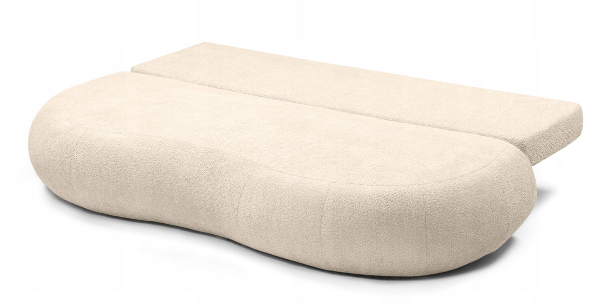 Sofa z Funkcją Spania i Pojemnikiem na Pościel Obłe Kształty Boucle Beżowa