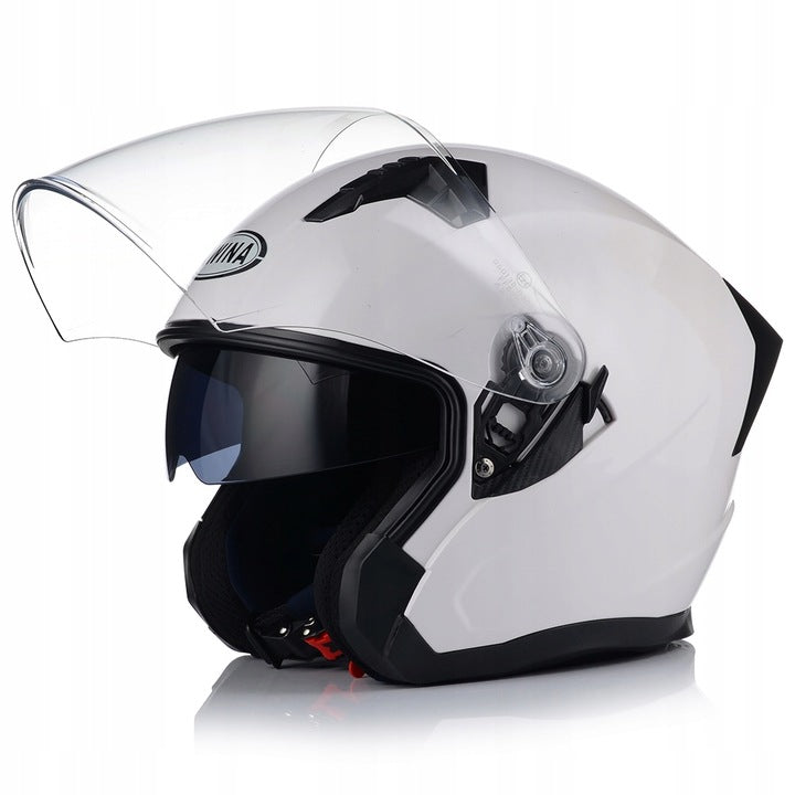 Kask Motocyklowy Otwarty Ochronny Blenda Przeciwsłoneczna Biały Rozmiar XL