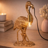 Lampa Złota Stołowa Flaming Złoty Elegancka Lampka Nocna w Kształt Flaminga