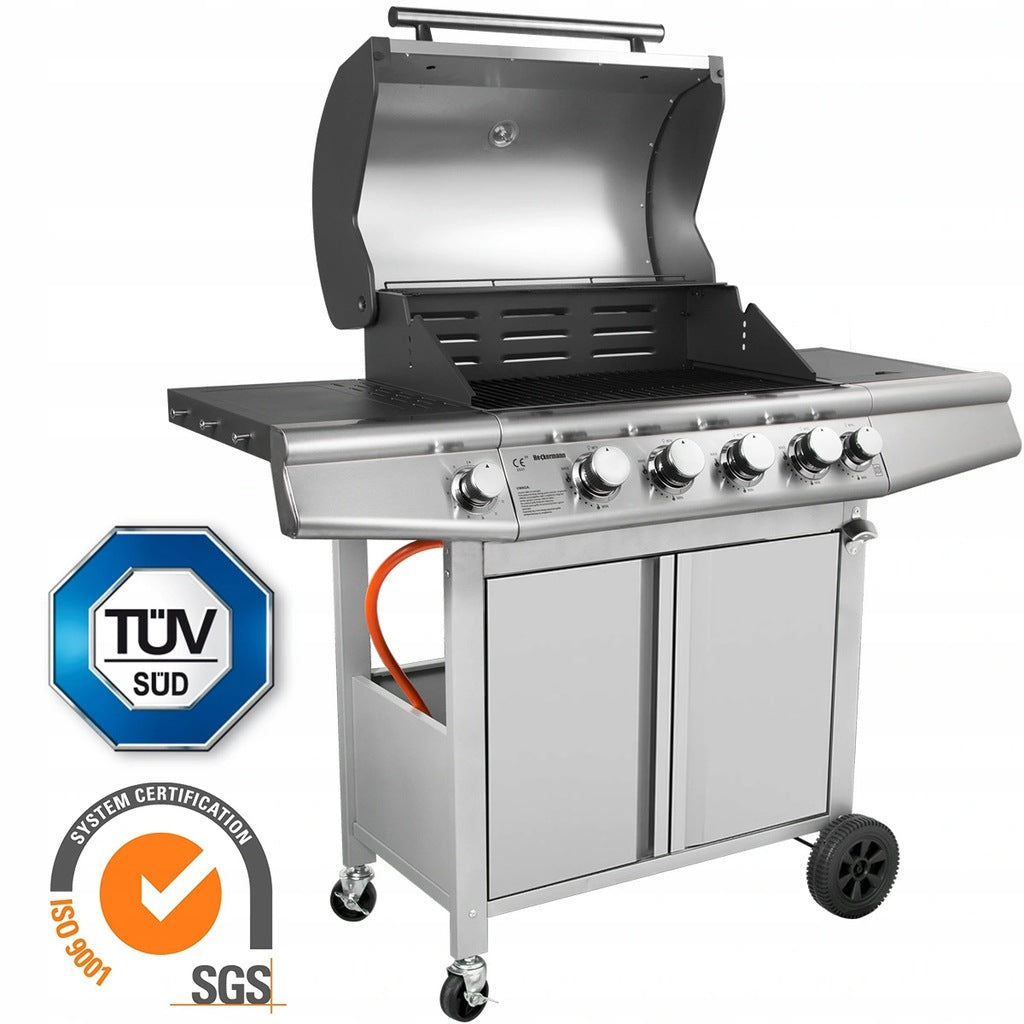 Grill Gazowy Ogrodowy Nierdzewny Żeliwny Ruszt 4+1 17,4kW Z Szafą na Butle