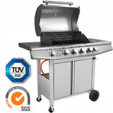 Grill Gazowy Ogrodowy Nierdzewny Żeliwny Ruszt 4+1 17,4kW Z Szafą na Butle
