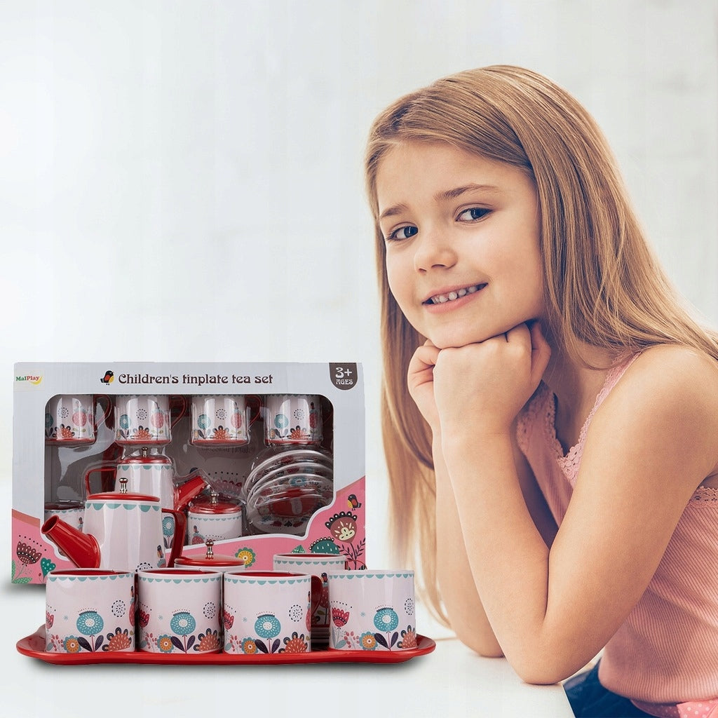 Zestaw do Herbatki Herbaty dla Dzieci Metalowy Imbryczek Tacka do Zabawy