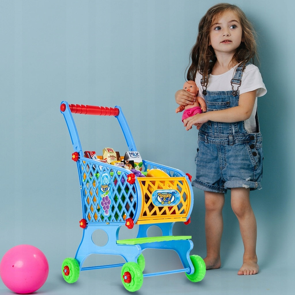 Wózek Koszyk Zakupowy Marketowy dla Dzieci na Zakupy z Produktami