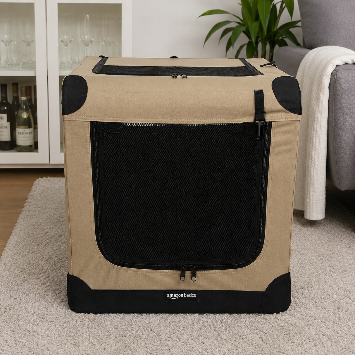 Transporter dla Psa Duży Beżowy Amazon Basics 54x76x54 cm Klatka dla Psów