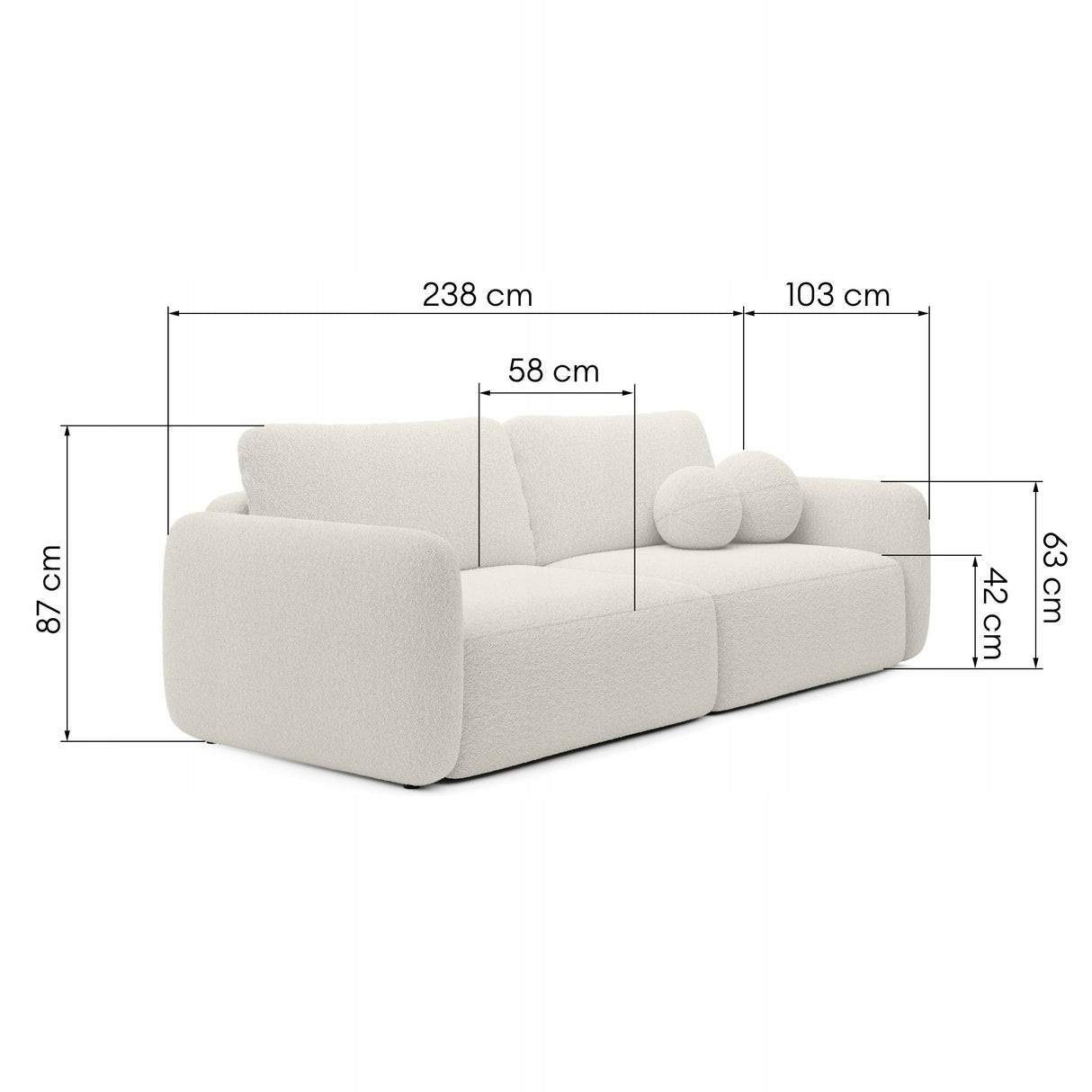 Sofa Rozkładana z Funkcją Spania Pojemnikiem Kremowa 238x103cm Tkanina