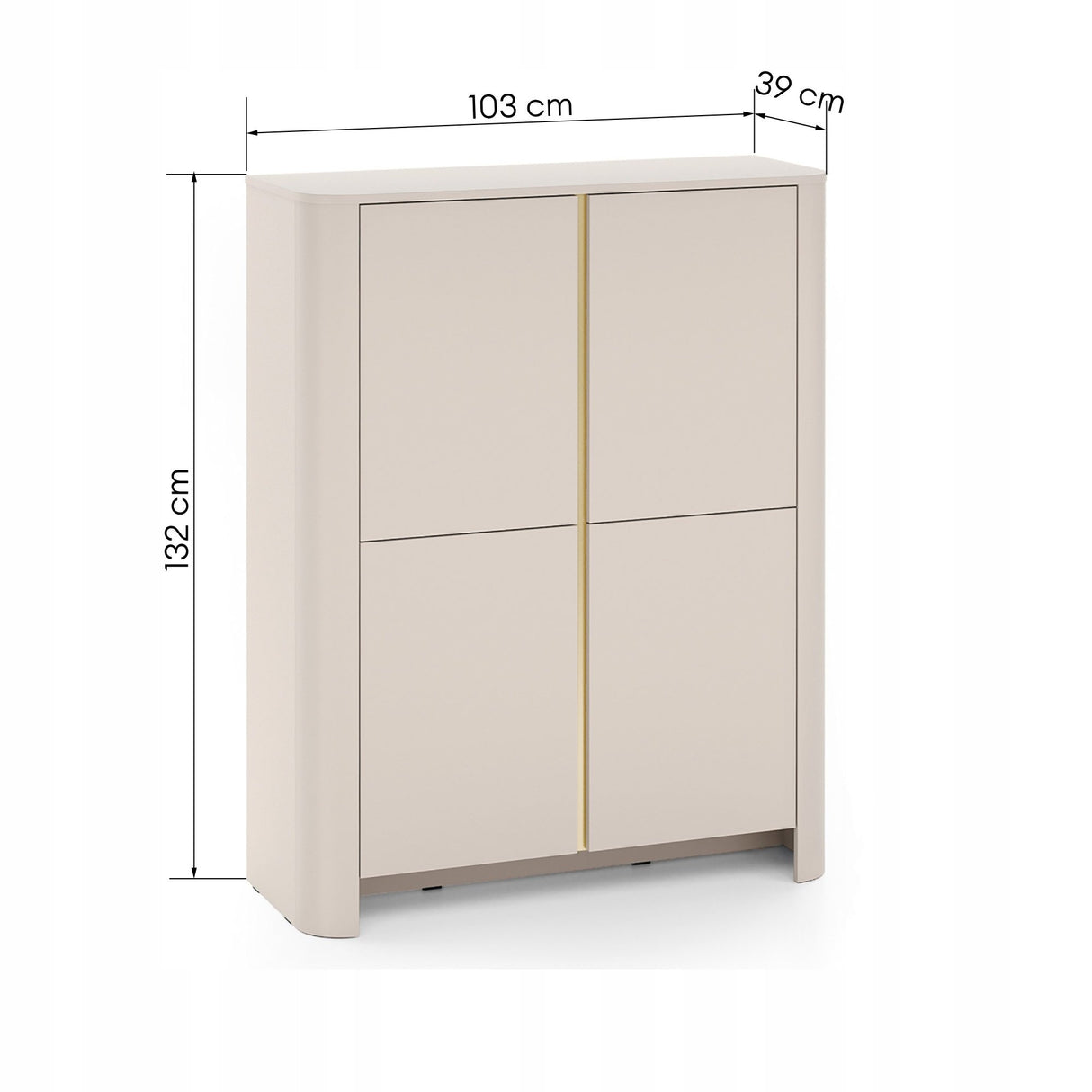 Komoda Czterodrzwiowa Zaokrąglona Forma Cashmere Gold Funkcjonalna 103x39cm